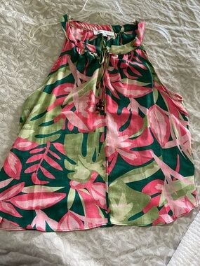 Rose & Olive Green and Pink Tropical Halter Top